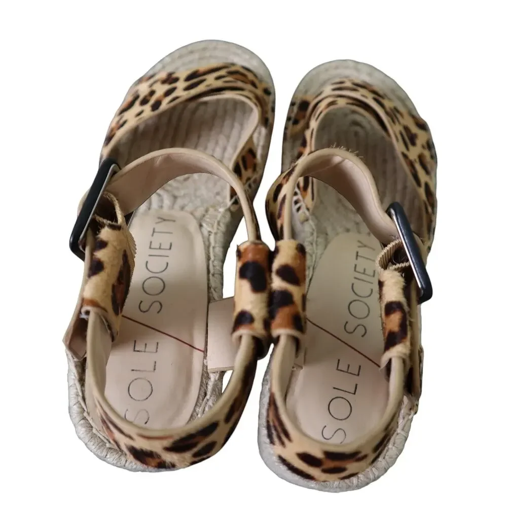 Sole Society Womens Audrina Platform Espadrille Sandals Size 7.5 Leopard Print‎